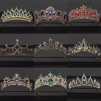 Винтажная королевская тиара в стиле барокко, свадебная корона, диадема для невесты, золотые украшения для головы со стразами, головной убор, свадебные аксессуары для волос