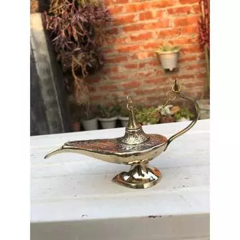 Винтажная масляная лампа Aladdin Brass Genie, морская горелка для благовоний Chirag, 6 дюймов, предмет золотой