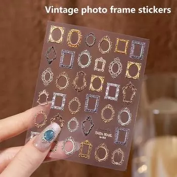 Винтажная рамка для фотографий, бордюр Boho 5D, мягкие рельефные рельефы, самоклеящиеся наклейки для дизайна ногтей, 3D-наклейки для ногтей