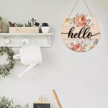 Винтажная табличка Hello для входной двери, бохо-табличка Hello с цветами, красочная цветочная деревянная подвесная табличка Welcome Decor для рождественского праздника Festivel