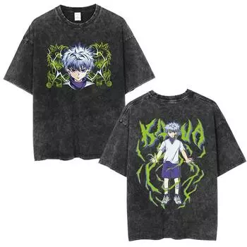 Винтажная выстиранная футболка Hunter X Hunter Паук Призрачная труппа Хисока Хролло Футболка с коротким рукавом Мужская Женская Летняя футболка S