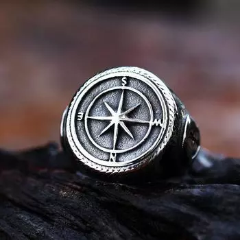 Винтажное кольцо из нержавеющей стали с компасом в виде буквы викингов для мужчин, скандинавский амулет пирата-моряка, кольцо викингов, ювелирный подарок для парня 9