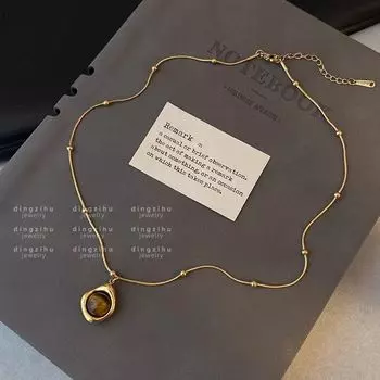 Винтажное ожерелье из бусин из камня Тигровый глаз для женщин, новое, простое, изысканное, легкая роскошь, темпераментное, универсальное, модный чокер, аксессуары Single Tiger Eye Necklace S