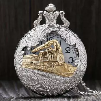 Винтажное ожерелье с карманными кварцевыми карманными часами и подвеской серебряный