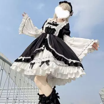 Винтажное платье White Night Aurora OP Lolita L белый/чёрный