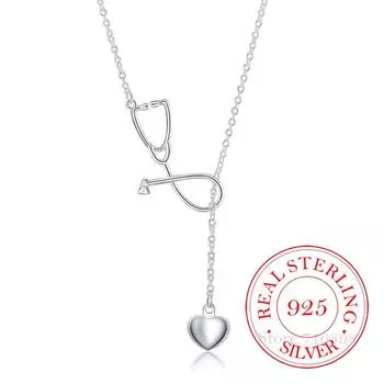 Винтажное роскошное Bijoux доктор стетоскоп, массивное ожерелье с подвеской для женщин, стерлинговое серебро 925 пробы, ювелирные аксессуары, аксессуары 45cm