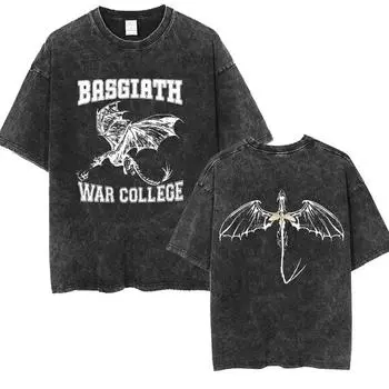 Винтажные футболки Basgiath War College с принтом «Четвертое крыло», «Всадник дракона», футболка с коротким рукавом, мужская футболка оверсайз S