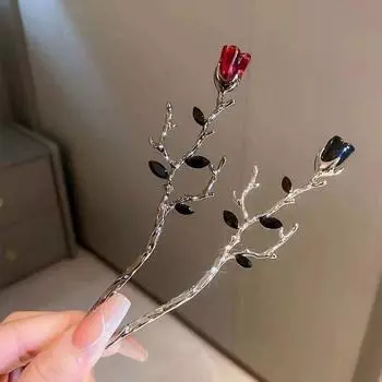 Винтажные палочки для волос с розами, одежда для женщин, корейские заколки с черными и красными цветами, палочки для волос, дисковые палочки для волос, головной убор Red Rose