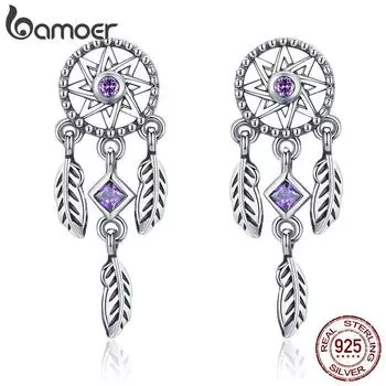 Винтажные серьги-капли BAMOER из стерлингового серебра 925 пробы «Ловец снов» SCE502