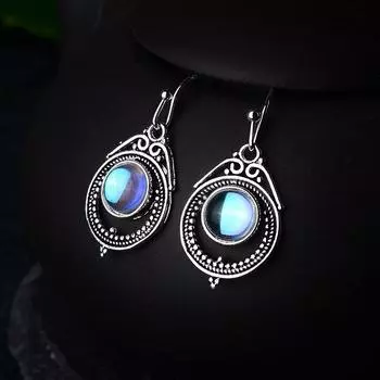 Винтажные серьги-капли из стерлингового серебра 925 пробы с кисточкой и лунным камнем для женщин и девочек, элегантные ювелирные изделия для свадебной вечеринки