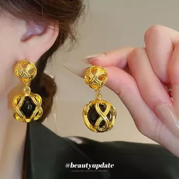 Винтажные серьги-подвески «Игла» из серебра для женщин — универсальные, модные, роскошные и высококачественные. gold чёрный