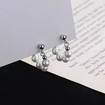 Винтажные серебряные кольца с жемчугом во французском стиле, серьги-кольца для женщин и девочек, серьги с имитацией жемчуга, бижутерия для женщин, ювелирные изделия, подарки