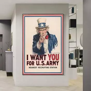 Винтажный армейский пропагандистский плакат и принты, американский Вашингтон, художественная живопись на холсте, настенные художественные фотографии, Cuardos для декора гостиной 21x30cm No Frame