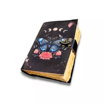 Винтажный блокнот Butterfly Leather Journal Dairy с замком C и 200 страницами Deckle 8 x 6 in чёрный