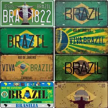 Винтажный бразильский плакат с номером автомобиля, номерной знак, популярный город, национальный флаг Бразилии, ретро жестяные знаки, домашний декор, наклейки 15x30 см 15x30cm
