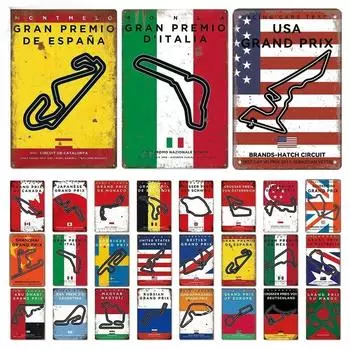Винтажный гоночный трек металлический плакат F1 соревнования алюминиевая табличка металлическая пластина для Man Cave Bar Garage Club домашний декор стены 20x30cm