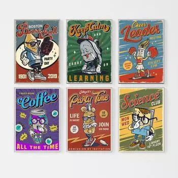 Винтажный Кофе, Кола, Пивной Плакат, Мультфильм, Академия Напитков, Картина Маслом, Кухня, Ресторанное Изображение