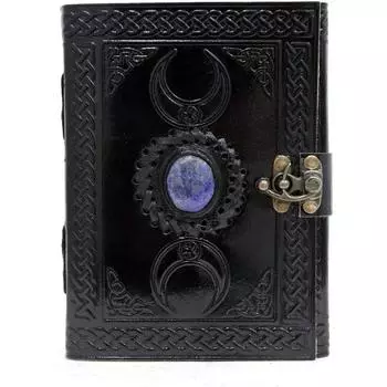 Винтажный кожаный блокнот ручной работы с шипами Moon Blue Lapiz Gemstone 7 x 5 in чёрный