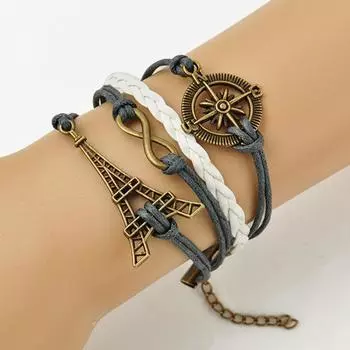 Винтажный кожаный браслет с Эйфелевой башней Infinity Lucky Statement