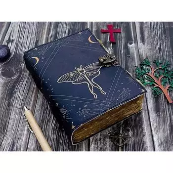 Винтажный кожаный дневник с бабочкой, блокнот для письма, блокнот для рисования, пустая книга заклинаний 7 x 5 in чёрный