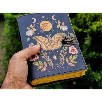 Винтажный кожаный дневник с бабочкой, блокнот для письма, блокнот для рисования, пустая книга заклинаний 5 x 7 in