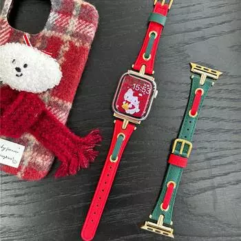Модный винтажный кожаный ремешок для Apple Watch Series 9, 8, 7, 6, 5, 4, 3, 2, Т-образный стильный ремешок с пряжкой Se для браслета IWatch Ultra 2, 41, 45 мм 38 40 41mm красный