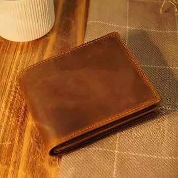Винтажный мужской кошелек BISON DENIM с блокировкой RFID, натуральная кожа, большой емкости, короткий дизайн, кошелек с держателем для карт чёрный