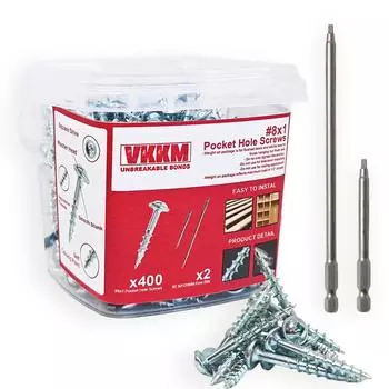 Винты VKKM Heavy Duty Pocket Hole - набор из 400 предметов с 2 отвертками-битами, простая установка для неразрывных соединений