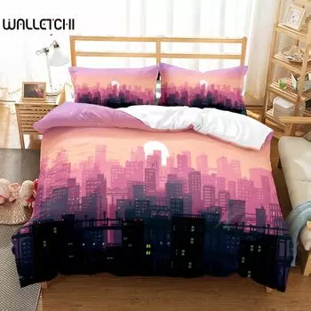 Virtual Cyber City Duvet Cover Set, Fashion Bedding Set, Soft Comfortable Breathable Duvet Cover, For Bedroom Guest Room Decor EU single(135x200cm)