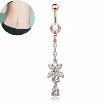 Висячий пирсинг пупка CZ Sugical Steel Water Drop Flower Кольца для живота Украшения для тела для женщин Пирсинг живота серебряный