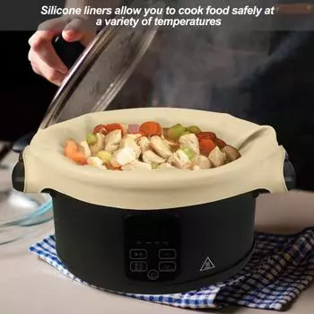 Вкладыш для медленноварки с ручкой, пищевой класс, не содержит бисфенола А, термостойкий, многоразовый, герметичный, можно мыть в посудомоечной машине, силиконовый вкладыш для медленноварки A серый