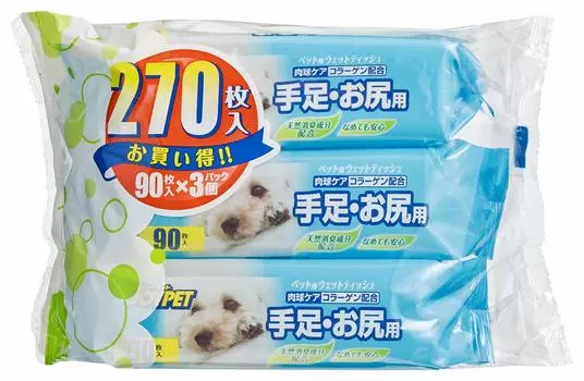 Влажные салфетки для домашних животных JOYPET Pet для конечностей и ягодиц 90 шт. x 3 шт.