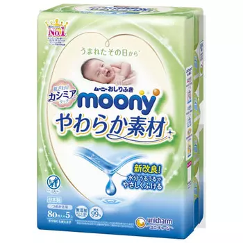 [Влажные салфетки] Мягкий материал Moony, 99% чистая вода, сменный блок, 400 листов (80 листов х 5)