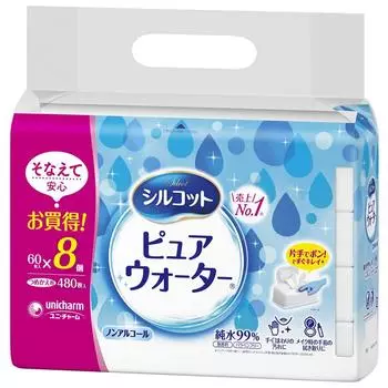 Влажные салфетки Silcot pure water pure water сменный блок 480 листов x [Старый товар] 99% (60 8) белый