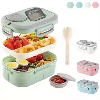 Вместительный ланч-бокс Bento для взрослых объемом 40,5 унций, не содержащий бисфенол-А, герметичный, подходит для использования в микроволновой печи и посудомоечной машине, с 4 отделениями