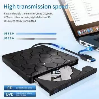 Внешний DVD RW привод USB 3.0 Type C 2 в 1 Интерфейс Тонкий DVD CD Writer Burner Reader Player Оптический привод для ноутбука ПК чёрный