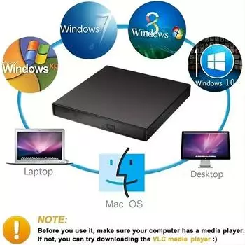 Внешний привод CD DVD, USB 2.0 тонкий защищенный внешний привод CD-RW пишущий проигрыватель DVD-ROM для ноутбуков настольных ПК чёрный