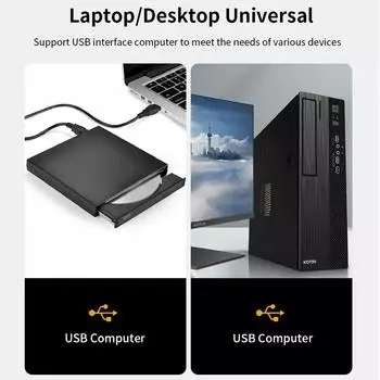 Внешний USB CD DVD-ридер CD/DVD-привод USB2.0 внешний дисковод CD-ROM DVD-ROM оптический для ноутбука Macbook настольный ПК чёрный