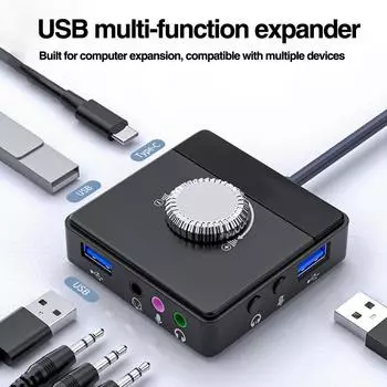 Внешняя звуковая карта USB с разъемом 3,5 мм, регулируемая громкость без драйверов, планшетный компьютер, микрофон, телефон, внешний стереоаудиоадаптер чёрный