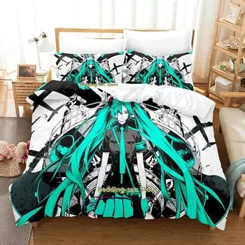 Vocaloid Постельное белье Комплект односпальных двуспальных кроватей Queen King Size для взрослых и детей, пододеяльники, простыни с 3D-аниме 70x133cm 2pcs