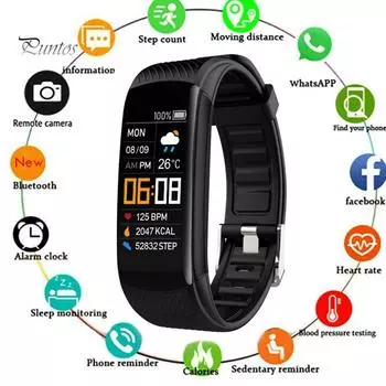 Водонепроницаемый C5S Bluetooth монитор сердечного ритма сна фитнес-спортивный умный браслет чёрный