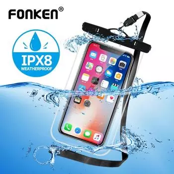 Водонепроницаемый чехол FONKEN, гаджет для плавания, пляжная сухая сумка, чехол для телефона, чехол для кемпинга, катания на лыжах, держатель для мобильного телефона белый