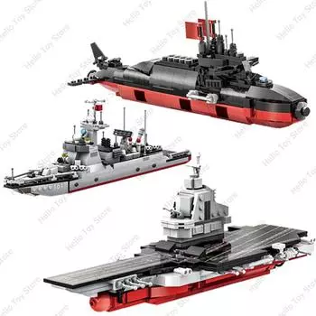 Военный линкор ВМС авианосец строительные блоки классическая модель эсминца времен Второй мировой войны подводная лодка кирпичи игрушка для мальчика подарки Se