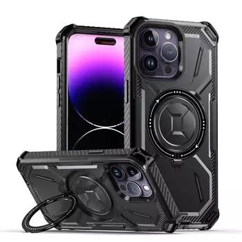 Военный магнитный чехол для Iphone 14 Pro Max Plus, чехлы для Magsafe, беспроводная зарядка, броня, противоударный прочный держатель, чехол-подставка Case & Holder красный