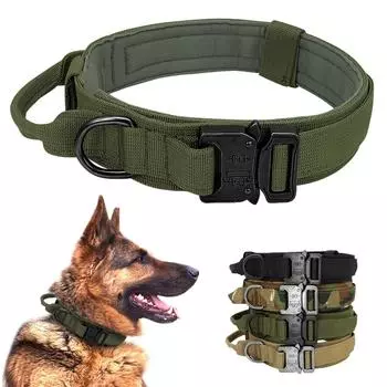 Военный тактический ошейник для собак German Shepard, средние и большие ошейники для тренировок по ходьбе, прочный ошейник для собак, ручка управления XL чёрный