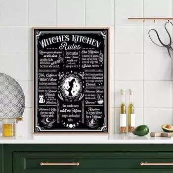 Волшебное кулинарное письмо, картина на холсте, принт, ведьма, кот, растение, настенное искусство, черный, белый цвет, постер для кухни, столовой, домашний декор, Cuadros 21x30cm No Framed