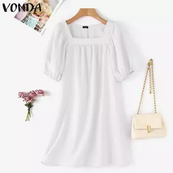 VONDA Женское повседневное платье с квадратным вырезом и короткими рукавами, однотонное платье 3XL розовый