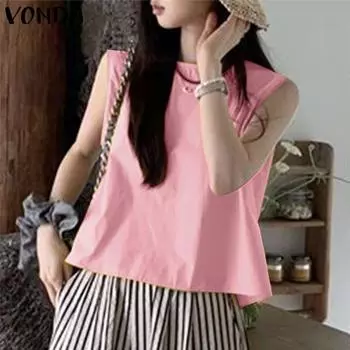 VONDA Women Summer Round Neck Sleeveless Tie Backless Tanks S жёлтый