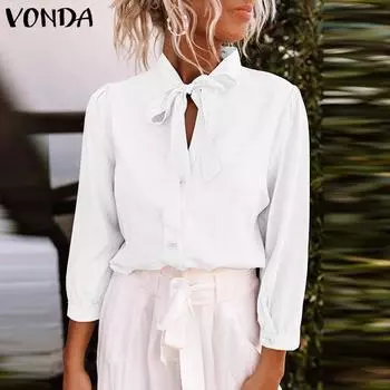 VONDA женские рубашки с воротником-стойкой и длинным рукавом в стиле OL для офиса на пуговицах