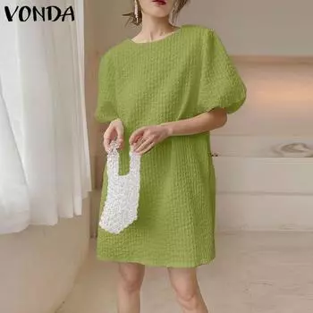 VONDA женское летнее свободное короткое платье с круглым вырезом и короткими рукавами